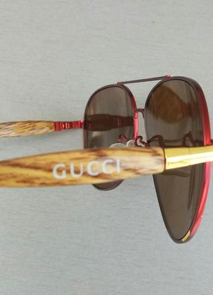 Gucci очки капли мужские солнцезащитные коричневые с красным9 фото