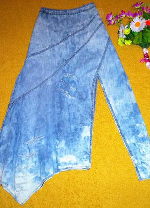 Нереально крутая джинсовая рваная  необычная юбка