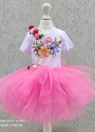 Костюм весни плаття квітки розова спідниця з фатину сукні весни