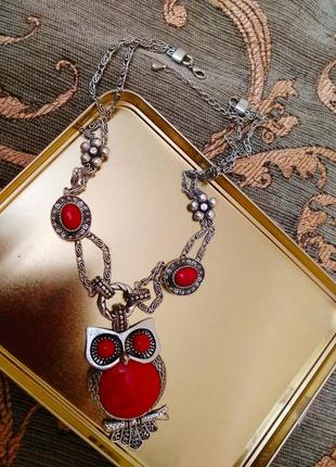 Нове шикарне кольє сова 🦉 з натурального каменю корала