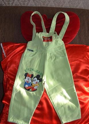 Веселий м'ятний джинсовий комбінезончик з міккі-маусом на малюка 1 рік
