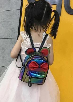 Маленький детский рюкзак для девочки микки маус блестящий с ушками4 фото