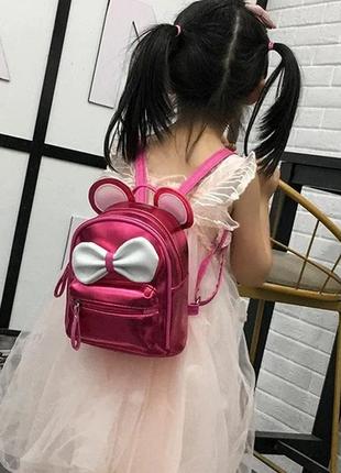 Маленький детский рюкзак для девочки микки маус блестящий с ушками5 фото