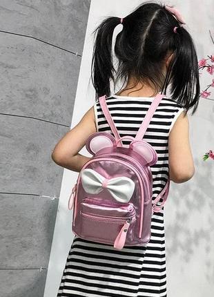 Маленький детский рюкзак для девочки микки маус блестящий с ушками8 фото