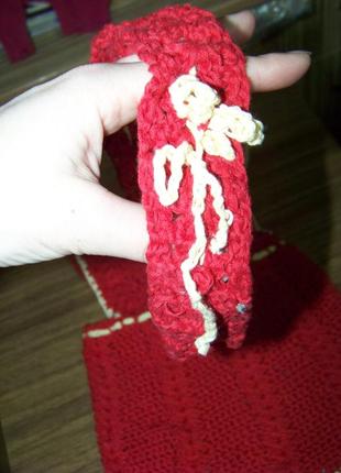 Вязаный красный сарафан и повязка на голову 2-4 года2 фото