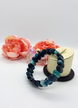 💙✨ женственный браслет-резинка натуральный камень сине-бирюзовый агат звено4 фото