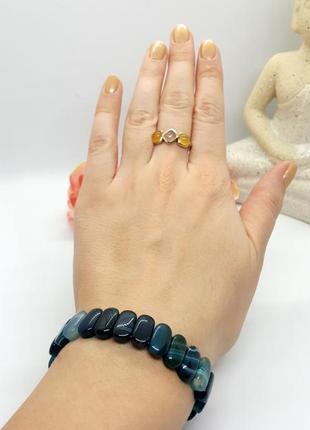 💙✨ жіночний браслет-гумка натуральний камінь синьо-жовтий агат ланка7 фото