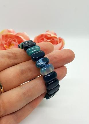 💙✨ женственный браслет-резинка натуральный камень сине-бирюзовый агат звено6 фото