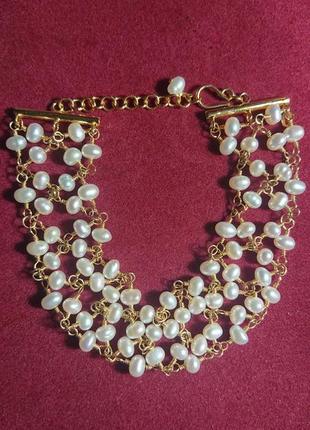 Позолочений браслет з натуральних перлин