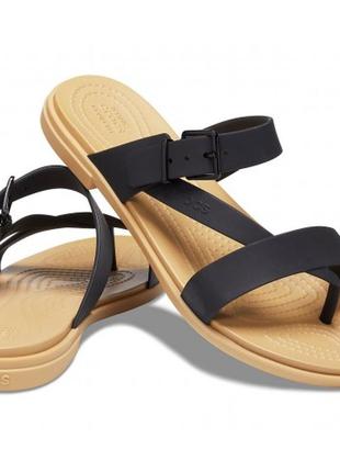 Сандали шлепки crocs tulum toe black/tan7 фото