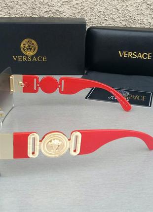 Versace окуляри маска жіночі сонцезахисні коричневі з червоними дужками3 фото