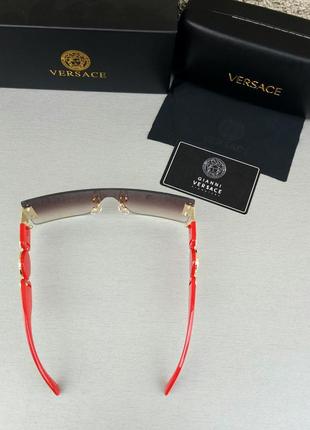 Versace очки маска женские солнцезащитные коричневые с красными дужками4 фото