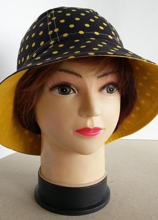 Женская шляпка. летняя. штапель. желтые горохи на черном. hand made.2 фото