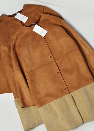 Комбинированное пальто из искусственной замши zara