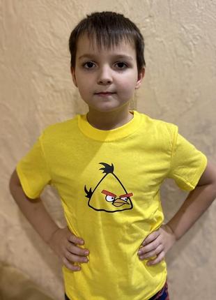 Футболка детская желтая angry birds  , злые птички детская футболка1 фото
