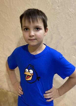 Дитяча футболка синя angry birds , футболка злі пташки дітям1 фото