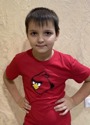 Красная футболка детская angry birds , футболка детская злые птички