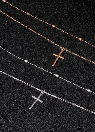 Подвійний чокер намисто хрест багатошарова ланцюжок з підвіскою хрестик золото