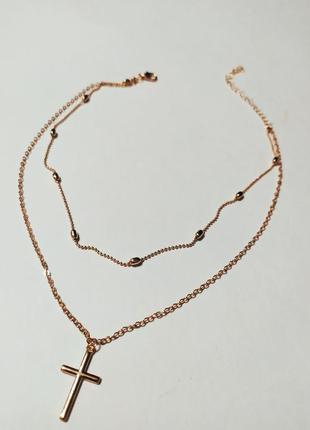 Подвійний чокер намисто хрест багатошарова ланцюжок з підвіскою хрестик золото