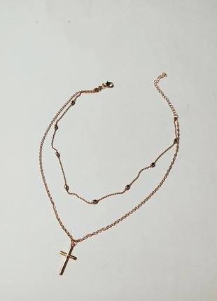 Подвійний чокер намисто хрест багатошарова ланцюжок з підвіскою хрестик золото