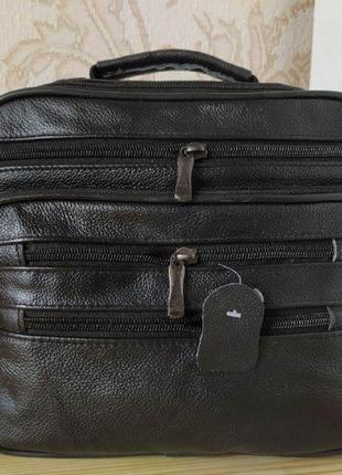 Кожаная мужская сумка барсетка натуральная кожа портфель 20*25*8 черная через плечо1 фото