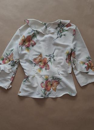 Topshop ніжна блузка на запах xs-s з воланами квітковий принт2 фото
