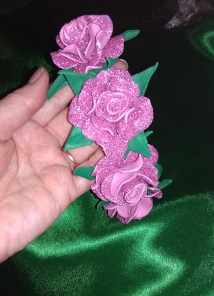 Обруч з рожевими трояндами до костюма лісова фея.