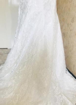 Весільна сукня-футляр з коротким рукавом 3/4, мереживне весільне плаття зі шлейфом4 фото