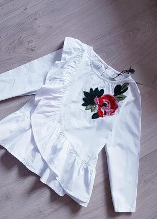 Рубашка блузка с вышивкой и рюшем zara
