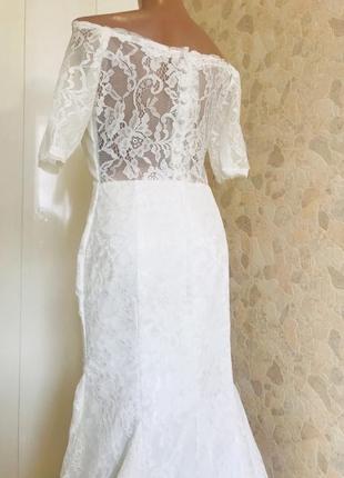 Свадебное платье-футляр с рукавом 3/4, кружевное свадебное платье со шлейфом7 фото