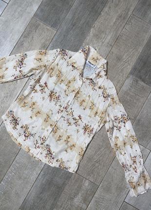 Бежевая винтажная блузка,цветочный принт,шифоновая блуза(015)