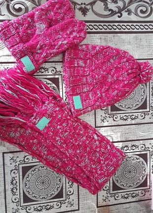 Рожевий комплект adidas, шапка,шарф,рукавиці