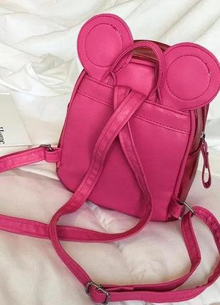 Детский рюкзак с ушками и бантиком микки маус розовый блестящий4 фото