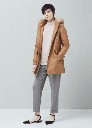 Крутое утепленное пальто парка куртка на меху с капюшоном mango zara