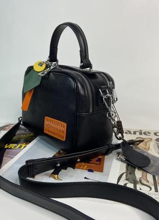 Женская кожаная сумка через плечо чёрная polina & eiterou жіноча шкіряна сумка чорна5 фото