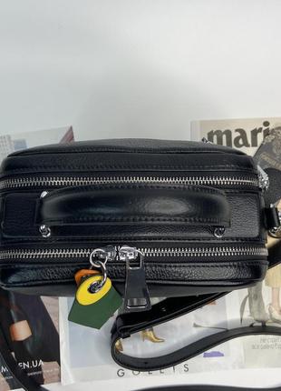 Женская кожаная сумка через плечо чёрная polina & eiterou жіноча шкіряна сумка чорна7 фото