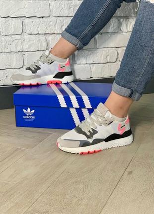 Женские стильные кроссовки adidas nite jogger white/pink8 фото