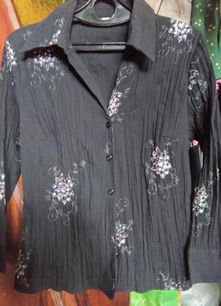 Рубашка, блуза черная вышивка и паетки2 фото