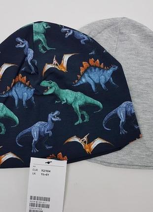 Комплект стильных трикотажных шапок с динозаврами на мальчика р. 92-104, шапка h&m3 фото