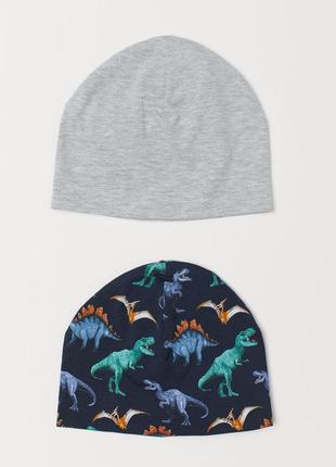 Комплект стильных трикотажных шапок с динозаврами на мальчика р. 92-104, шапка h&m1 фото