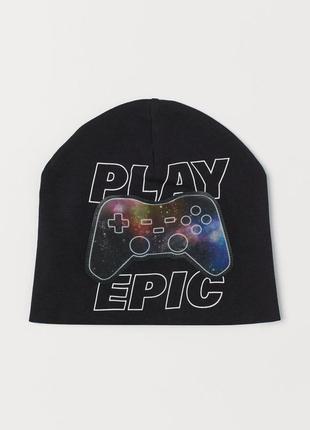 Брендовая демисезонная черная шапка с джойстиком геймер на мальчика р.134 - 152, h&m