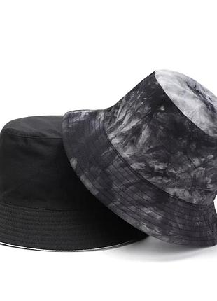 Панама двухсторонняя мраморная, унисекс черная