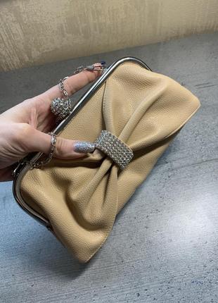 Женский бежевый клатч сумочку бант со съемной цепочкой2 фото