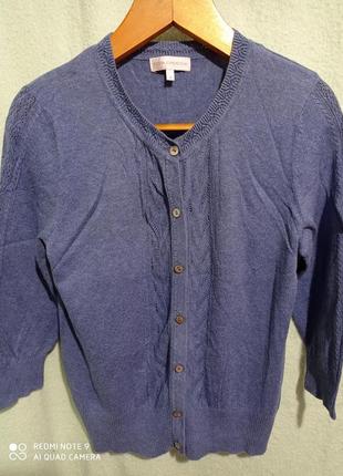 Р1. бавовняний синьо-блакитний кардиган на гудзиках бавовна  ажурне мереживо ажур рукав 3/4