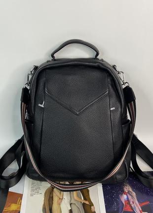 Женский кожаный городской рюкзак чёрный polina & eiterou жіночий шкіряний ранець
