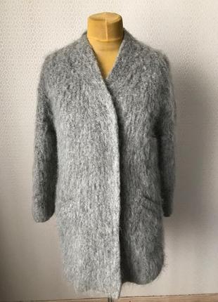 Стильное трендовое "мохнатое" трикотажное пальто / кардиган от zara, размер s (можно м)2 фото