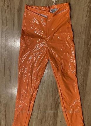 Oh polly, оранжевый виниловый, латексный костюм, топ лосины8 фото