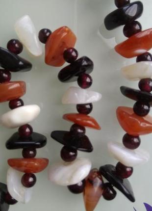 Ожерелье из натурального камня/бусы агат и сережки