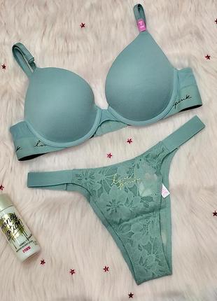 Комплект виктория сикрет victorias secret pink бюстгальтер 34в 75в трусики хs