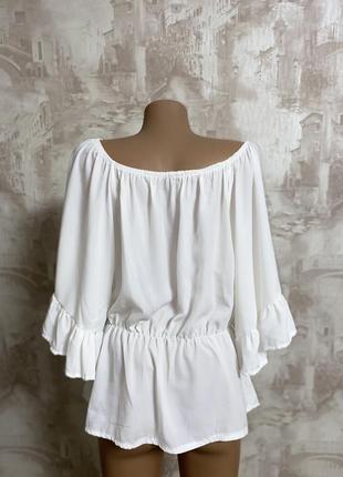 Белая блузка,объёмные рукава,(34)жемчуг,открытые плечи3 фото